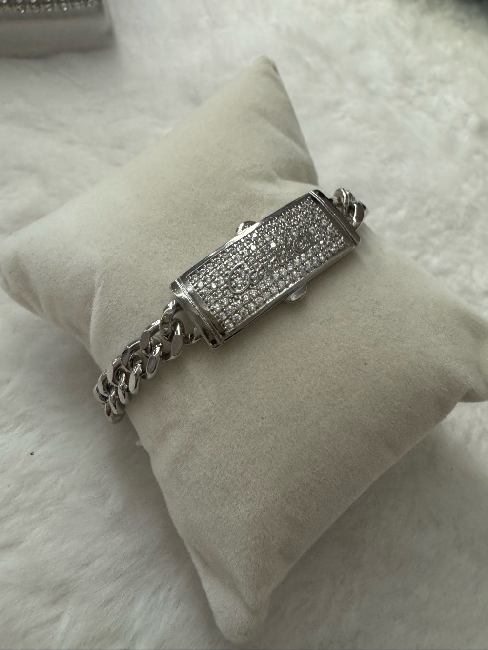 Silver Cubic Zirconia ID Curb Chain Bracelet